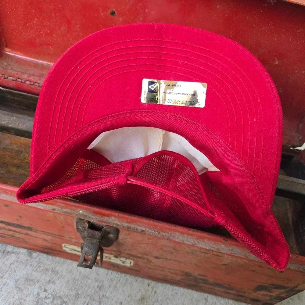 VTG Maple Leaf Fishery Products ‎ K-Brand Trucker Hat Red White Sewn In Canada